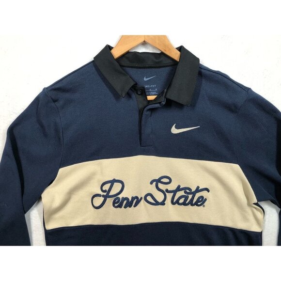 Nike PENN STATE Rugby Polo Shirt Navy Blue Embroidered Scroll Logo Unisex Medium - Picture 3 of 12